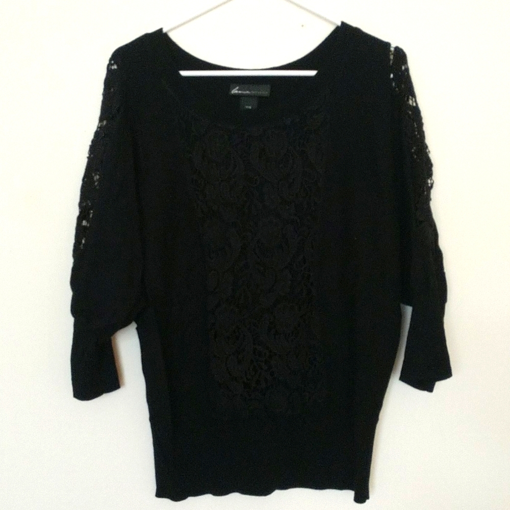 LB Black Lace Crochet Dolman Top 14/16
